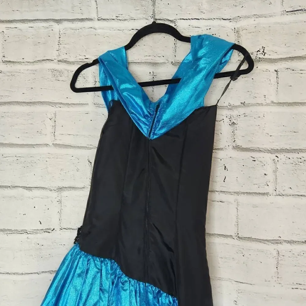Jessica McClintock Gunne Sax Womens Vintage Blue Sequined Black Dress Size 5